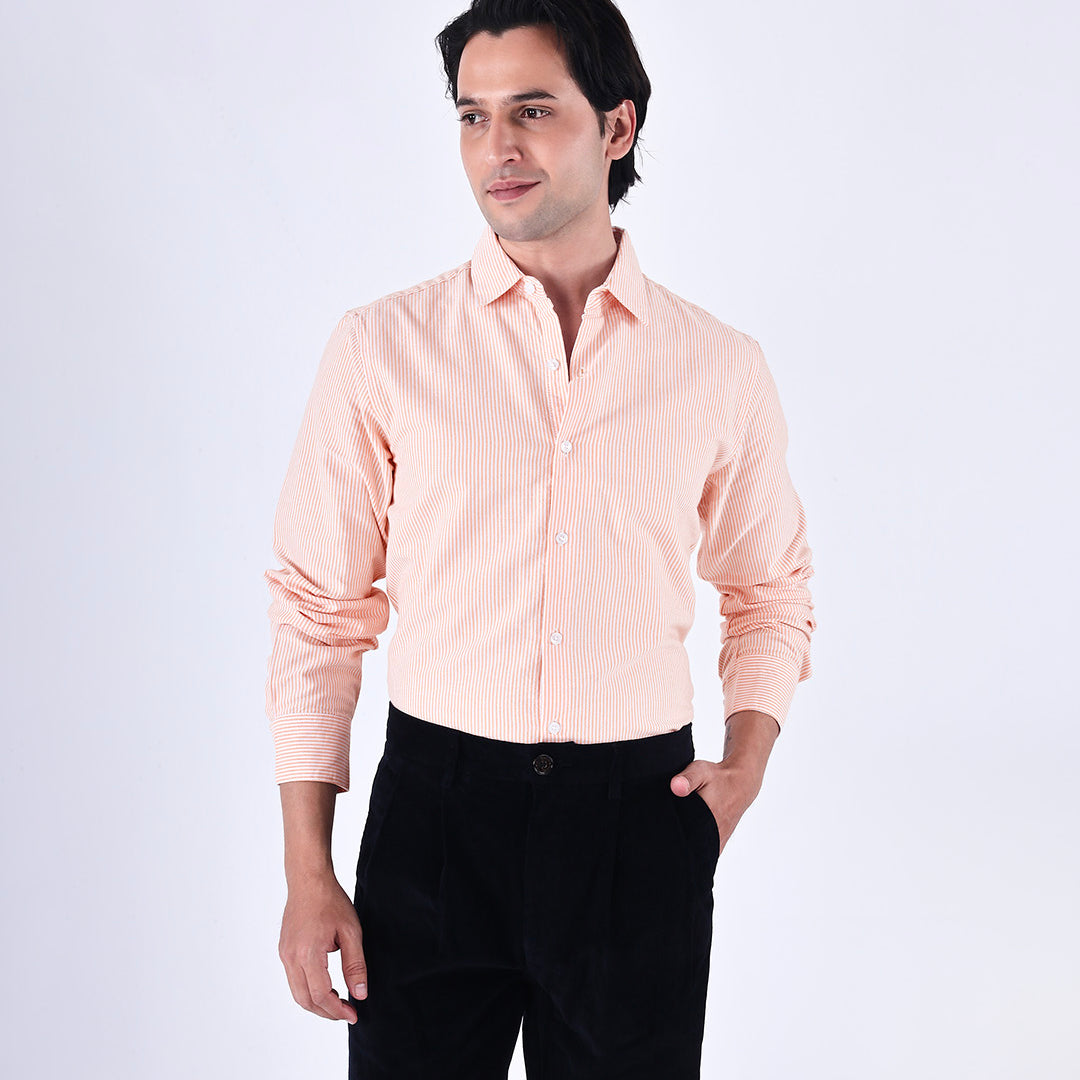 Classic Oxford Stripe Shirt In Orange