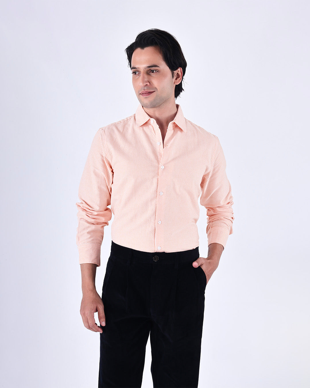 Classic Oxford Stripe Shirt In Orange