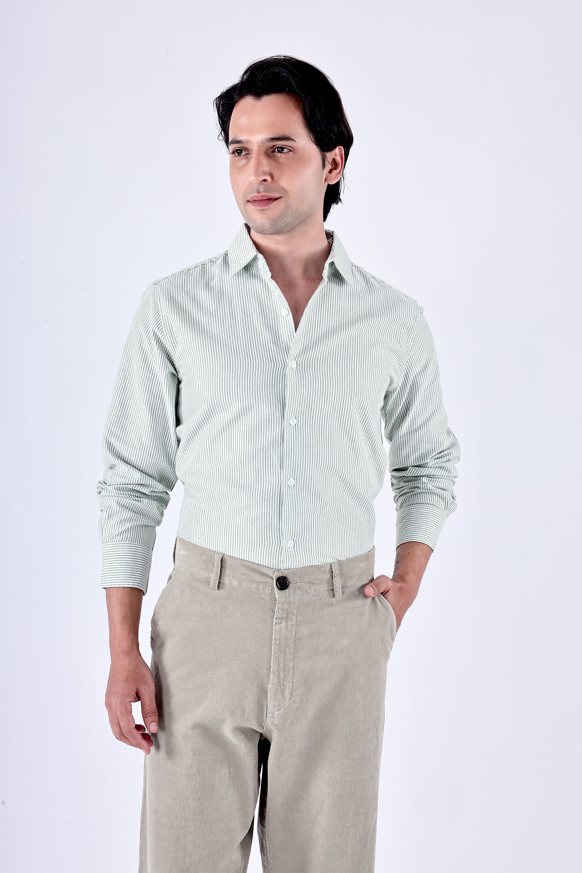 CLASSIC OXFORD STRIPE SHIRT IN GREEN