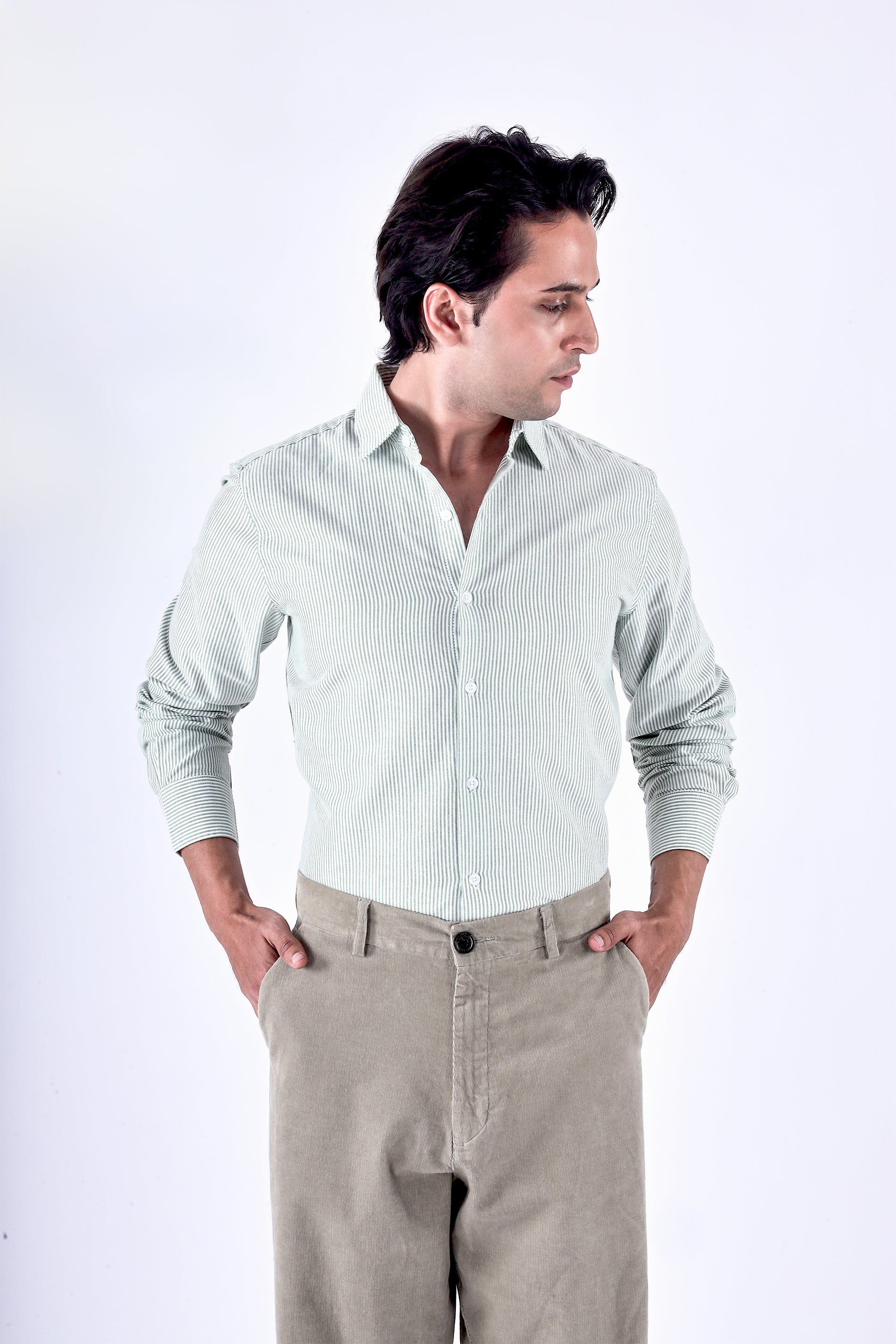 CLASSIC OXFORD STRIPE SHIRT IN GREEN