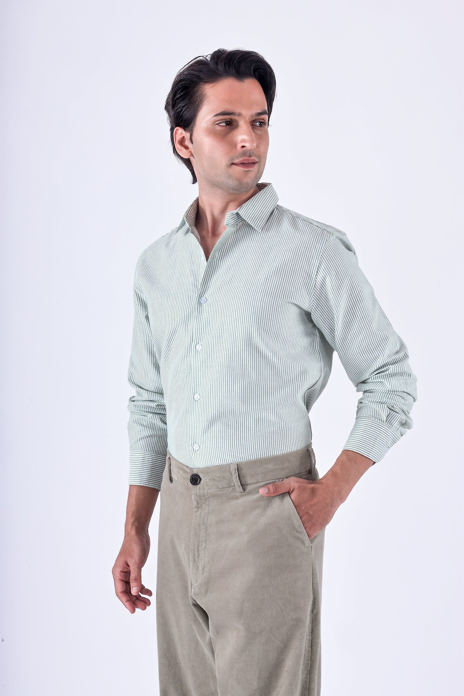 CLASSIC OXFORD STRIPE SHIRT IN GREEN