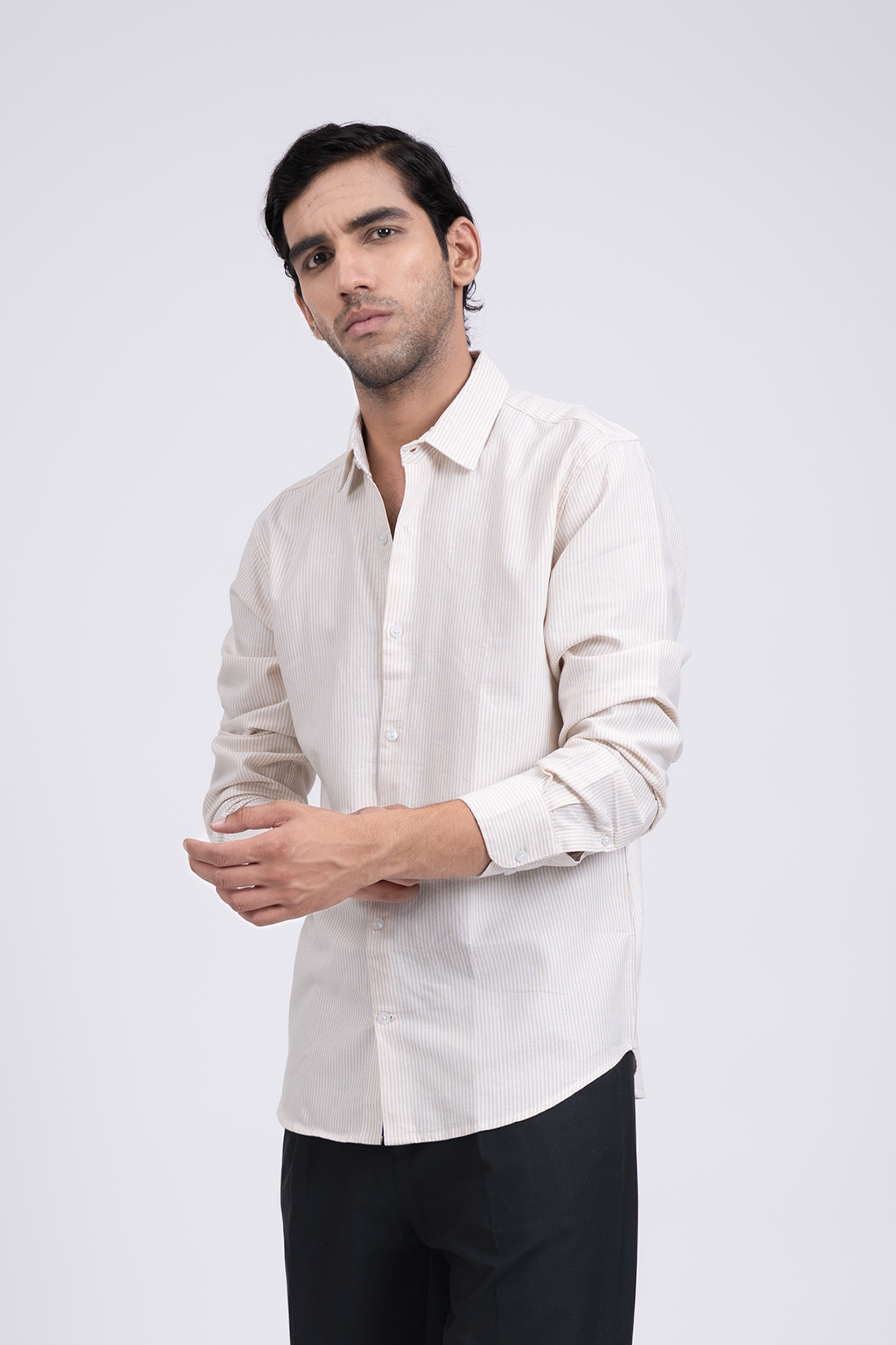 Classic Oxford Stripe Shirt In Beige