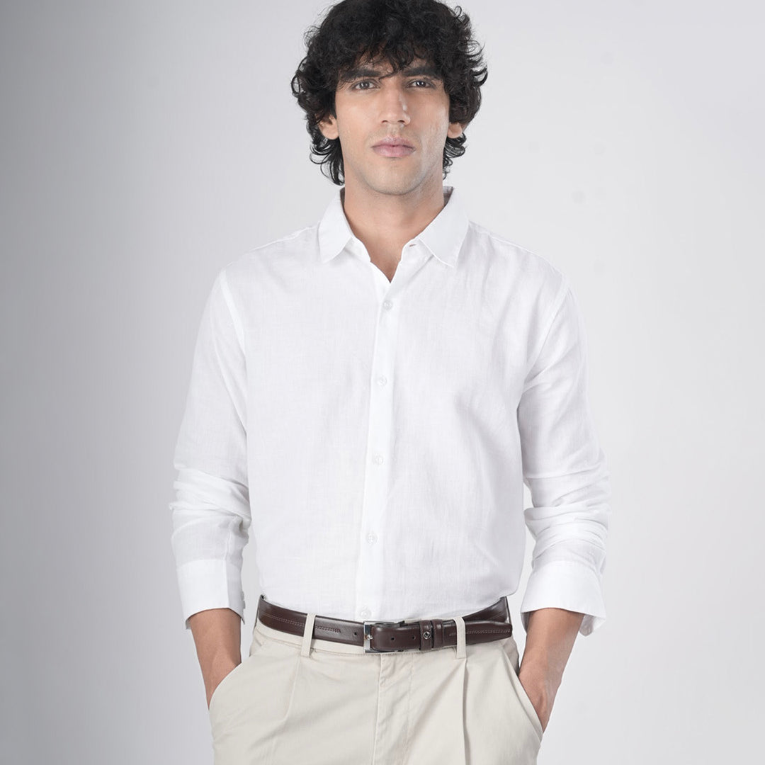 Classic Fused Linen Shirt In White