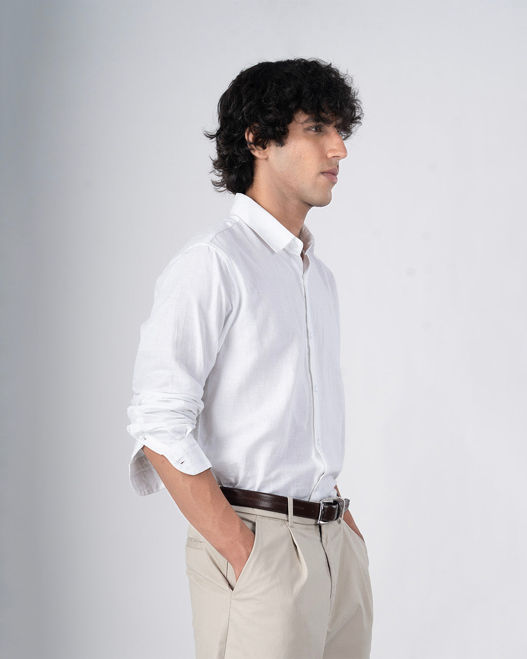 Classic Fused Linen Shirt In White