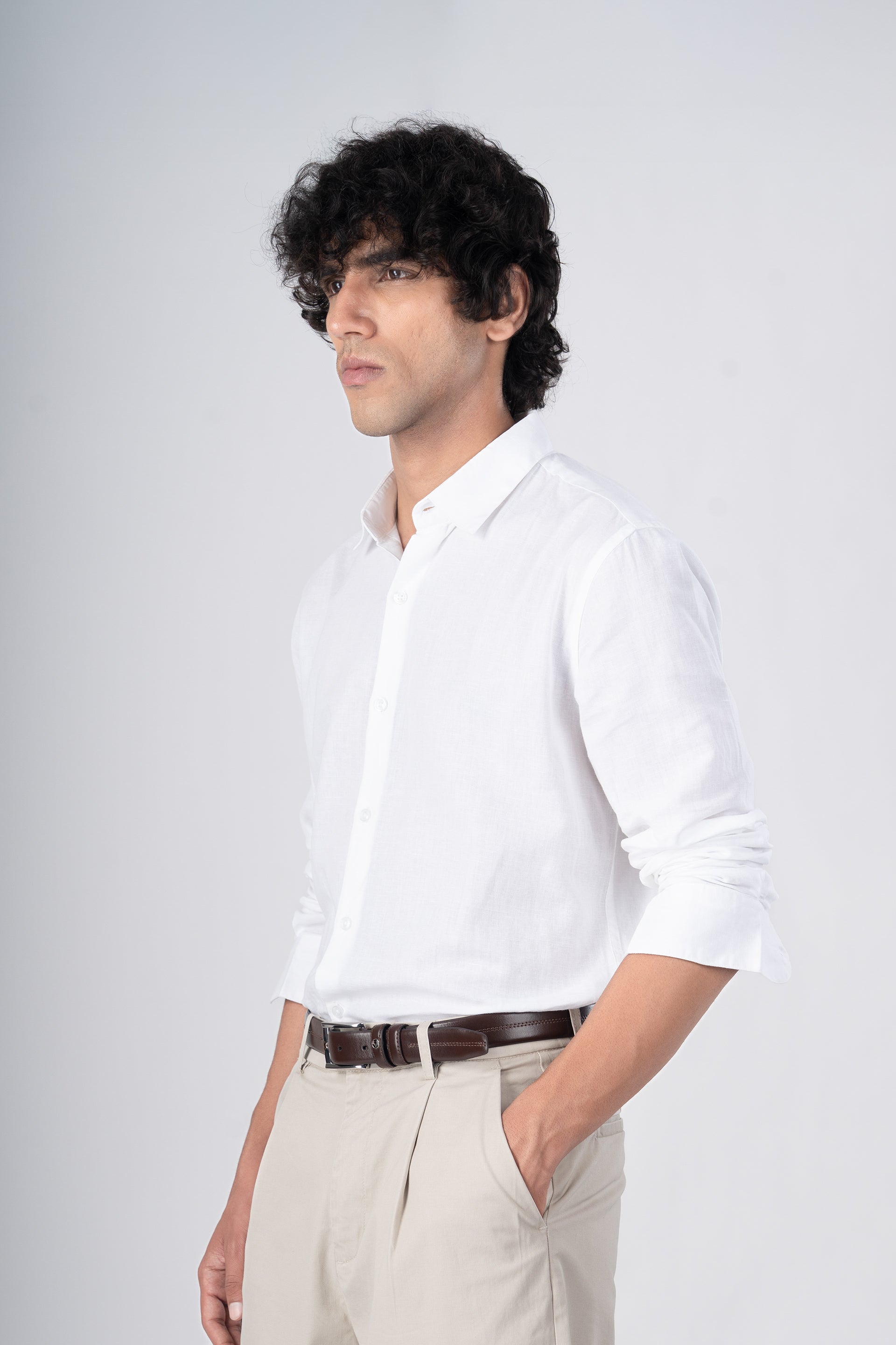 Classic Fused Linen Shirt In White