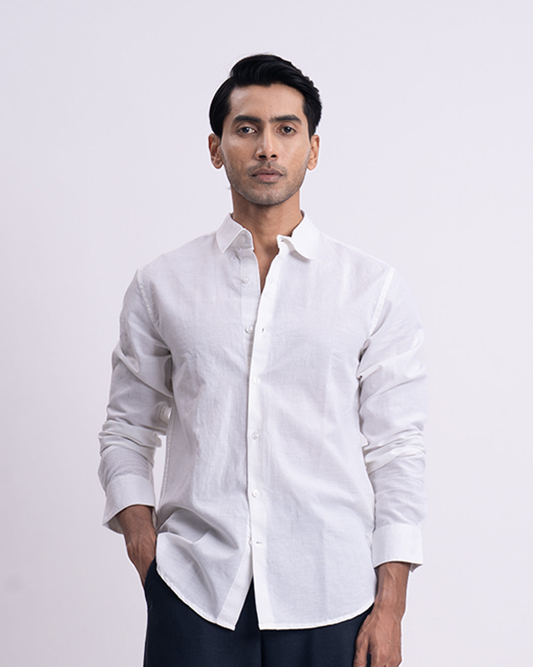 Fused Linen Tailored Shirt In White