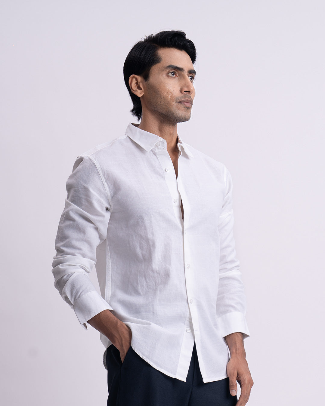 Fused Linen Tailored Shirt In White