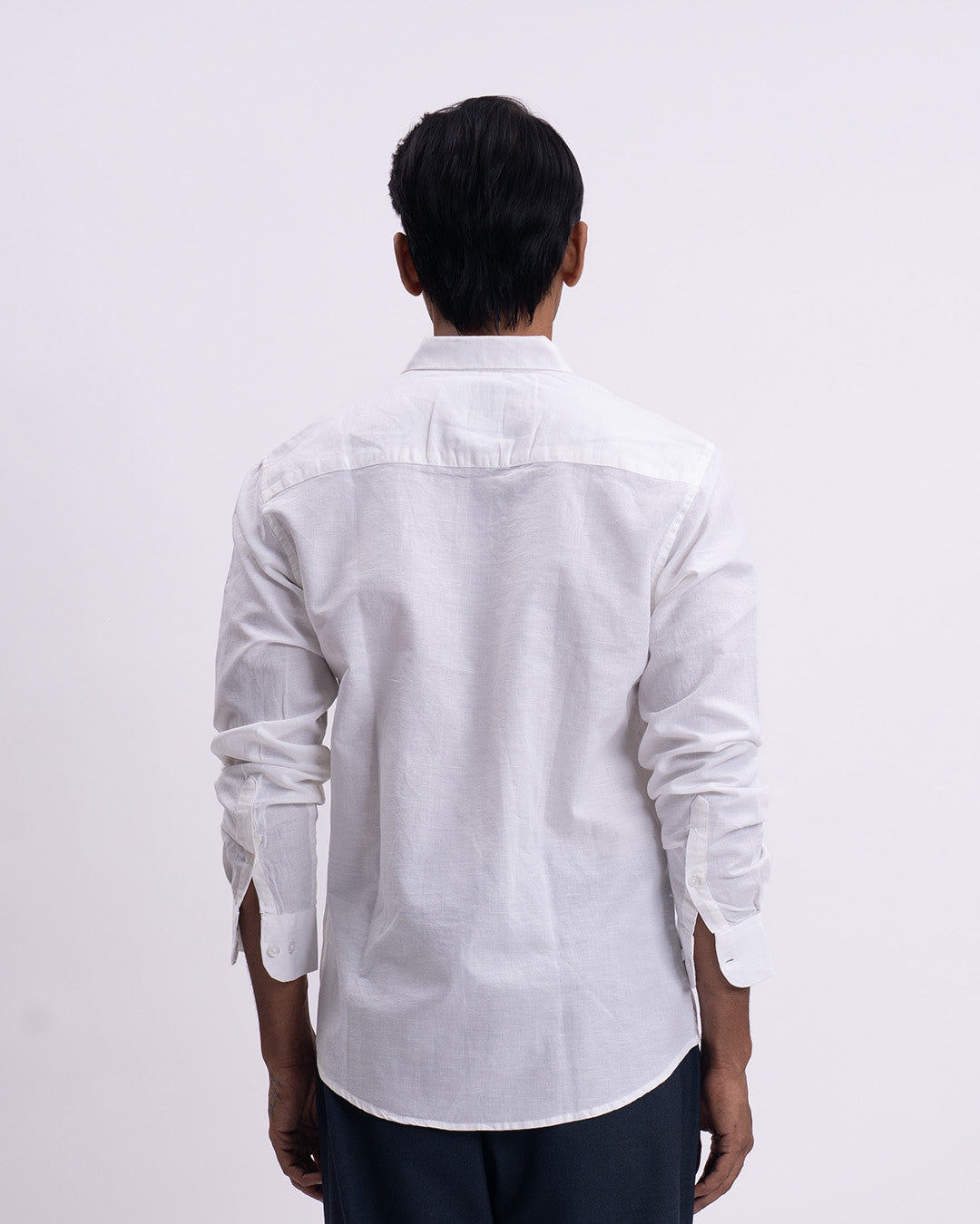 Fused Linen Tailored Shirt In White