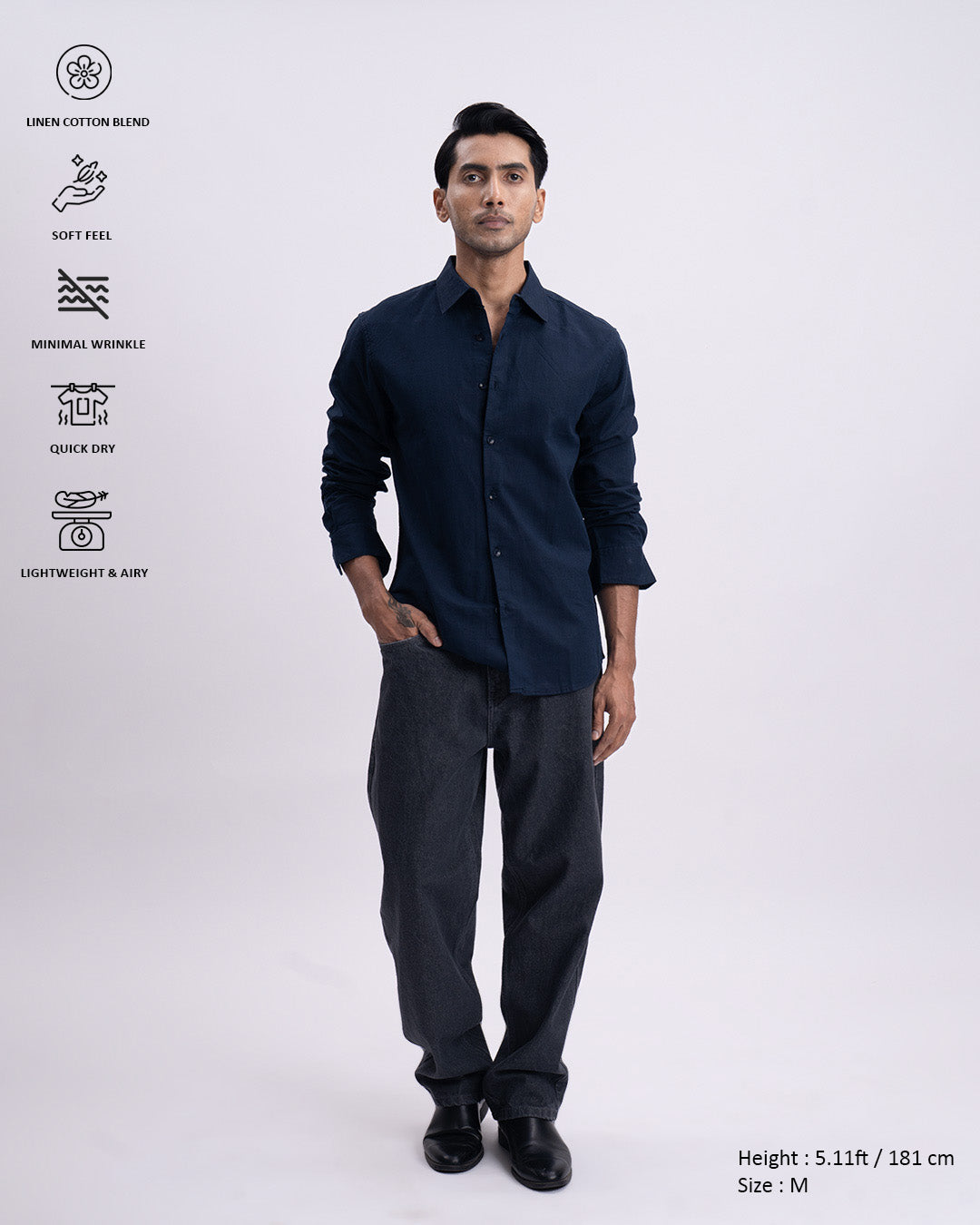Fused Linen Tailored Shirt In Navy
