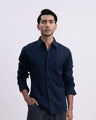 Fused Linen Tailored Shirt In Navy