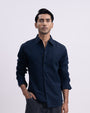 Fused Linen Tailored Shirt In Navy