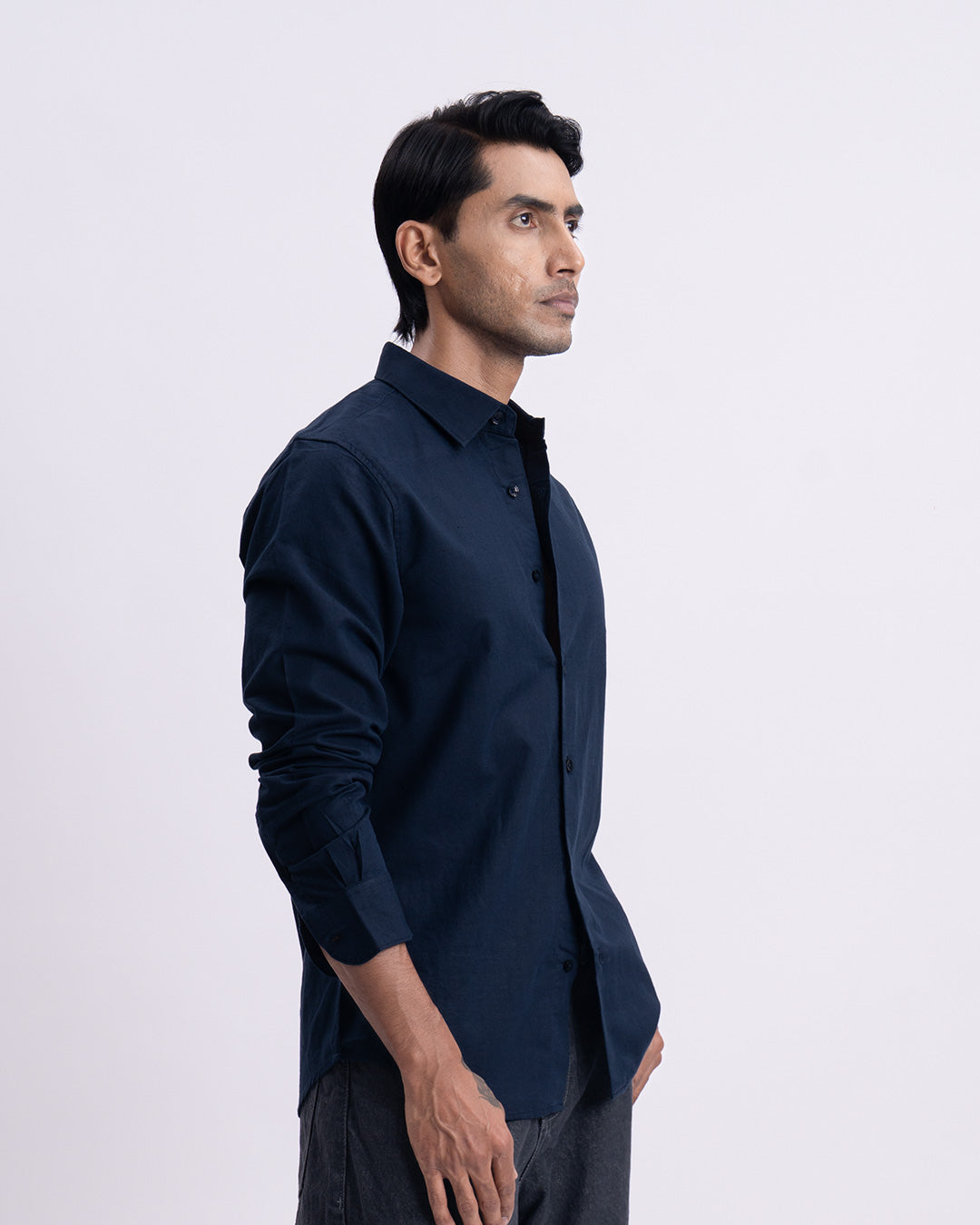 Fused Linen Tailored Shirt In Navy
