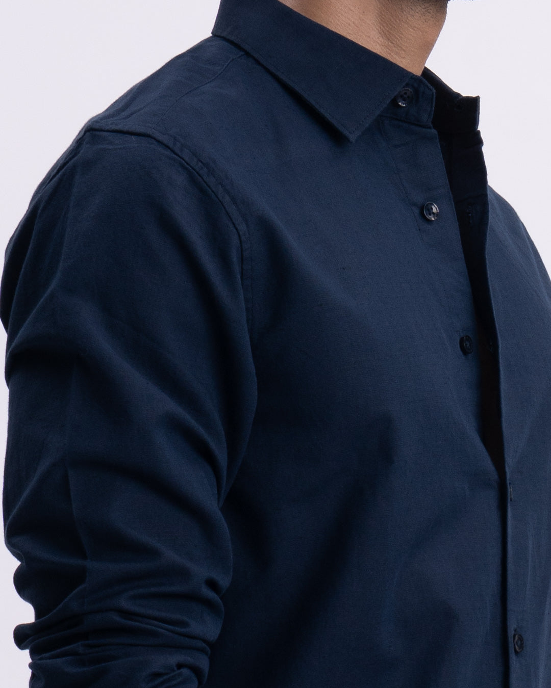 Fused Linen Tailored Shirt In Navy