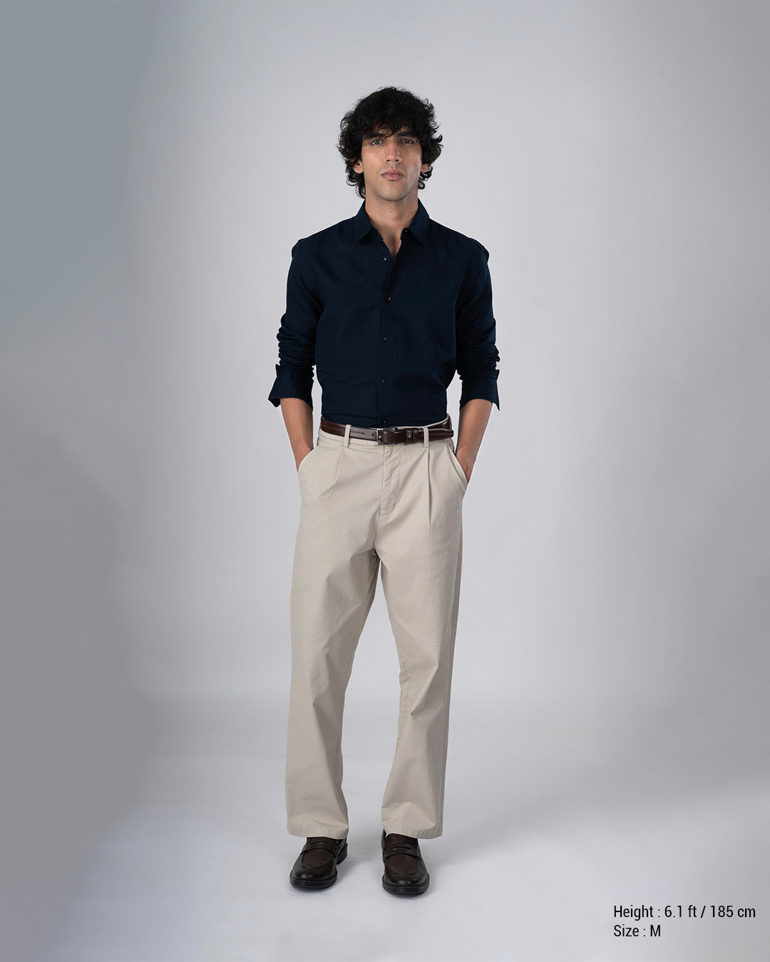 Classic Fused Linen Shirt In Navy Blue