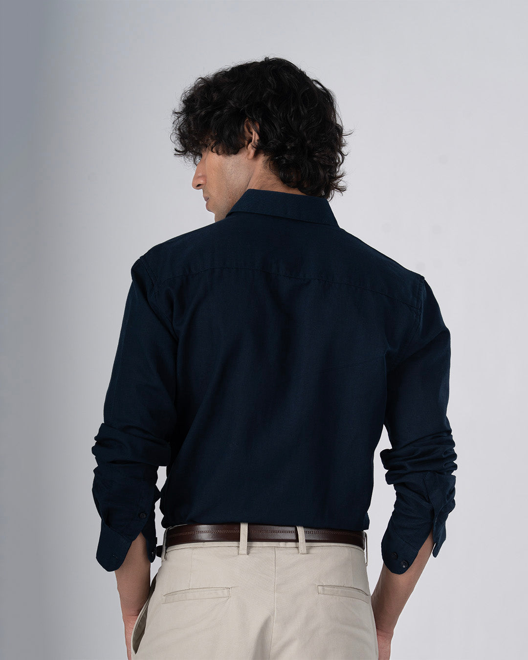 Classic Fused Linen Shirt In Navy Blue