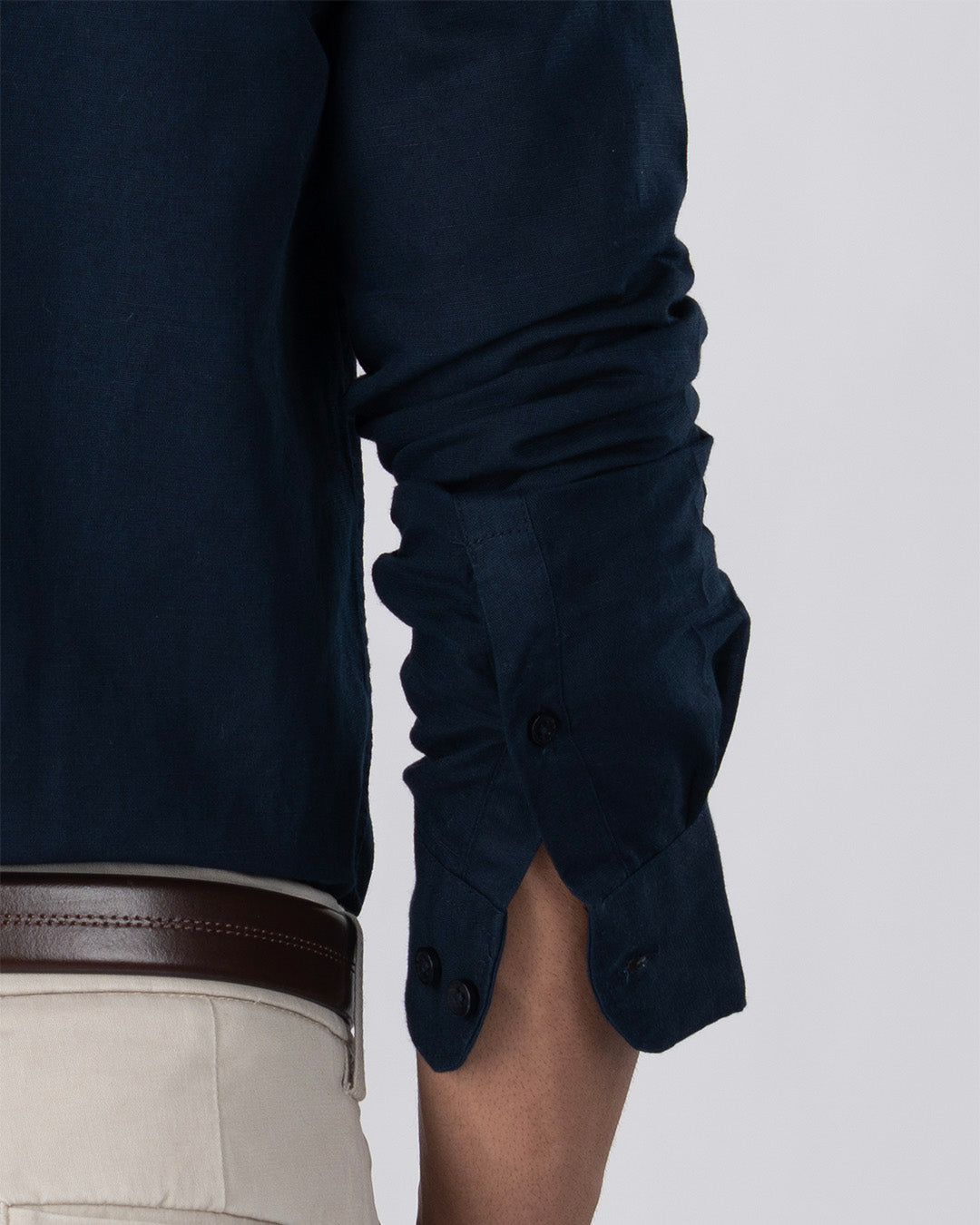 Classic Fused Linen Shirt In Navy Blue
