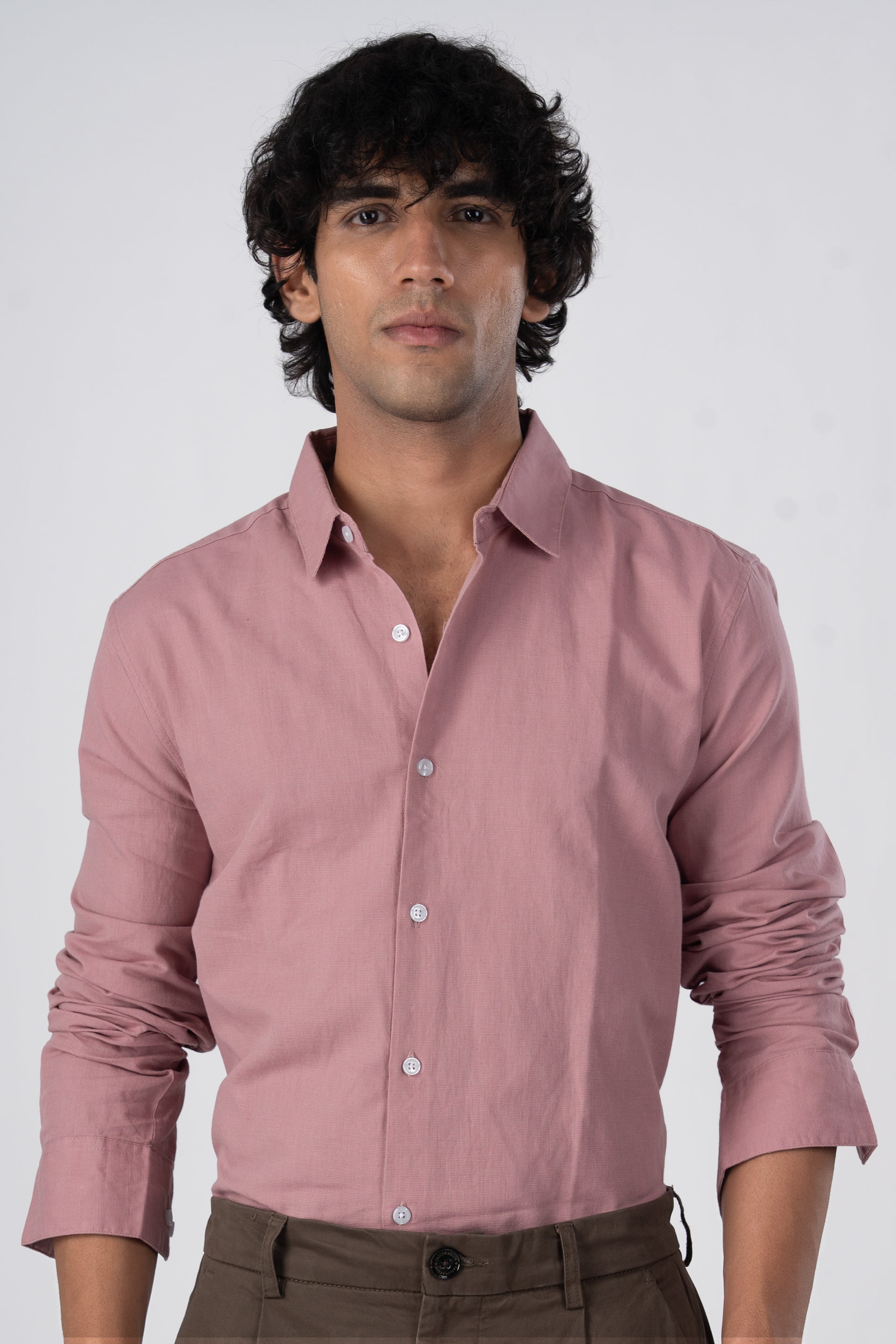 Classic Fused Linen Shirt In Pink