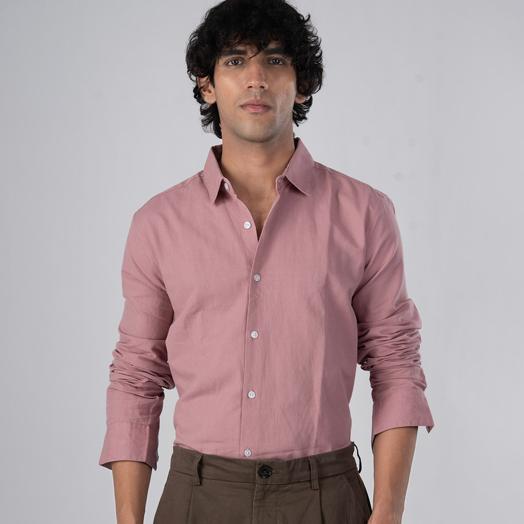 Classic Fused Linen Shirt In Pink