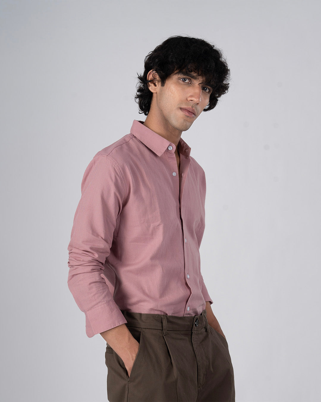 Classic Fused Linen Shirt In Pink