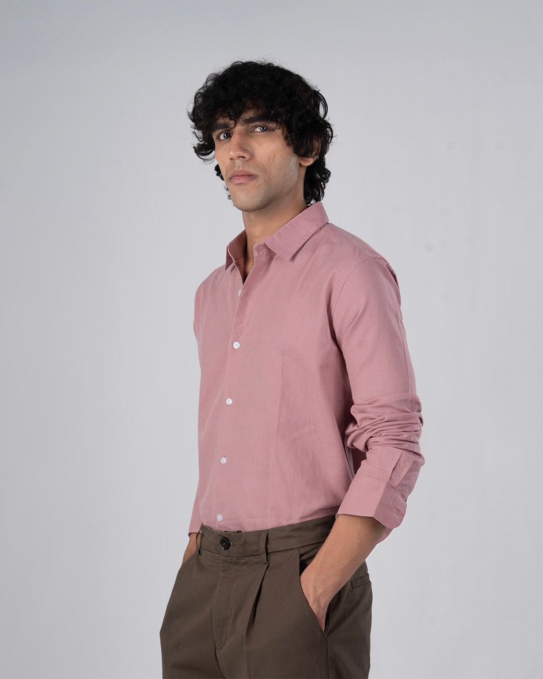 Classic Fused Linen Shirt In Pink