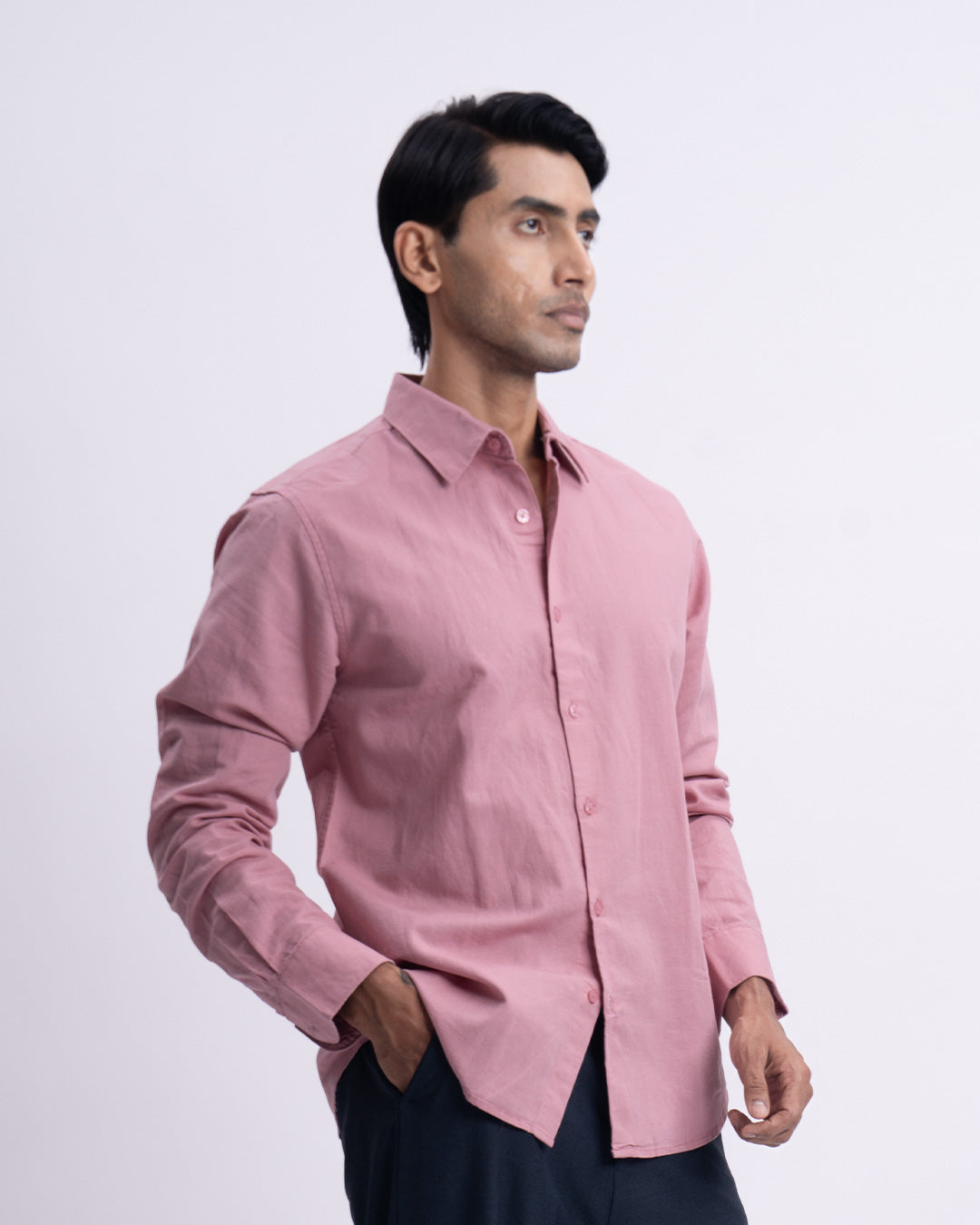 Fused Linen Tailored Shirt In Pink