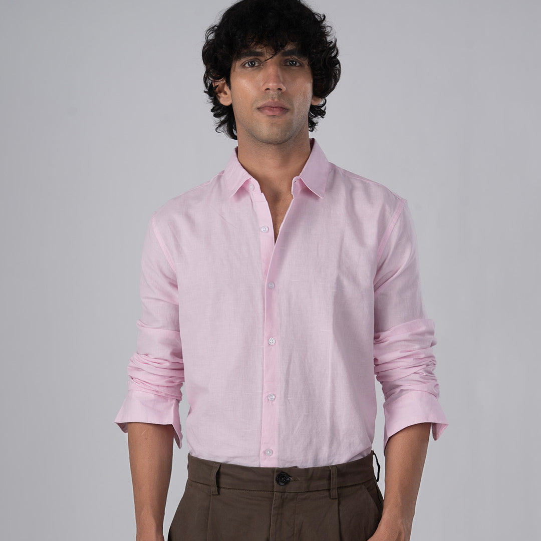 Classic Fused Linen Shirt In Light Pink