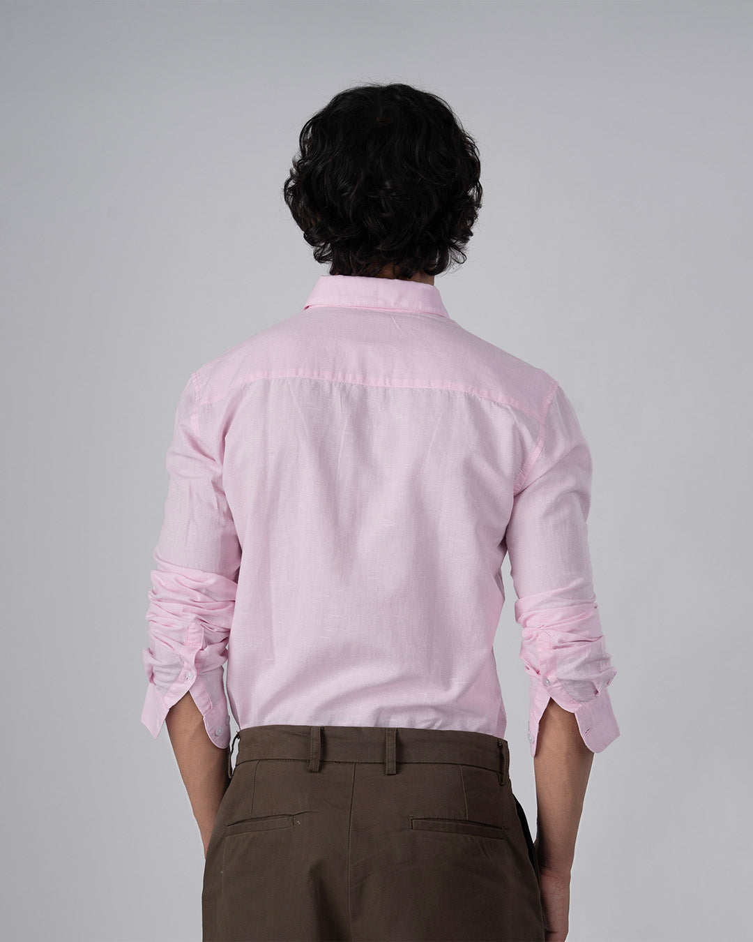Classic Fused Linen Shirt In Light Pink