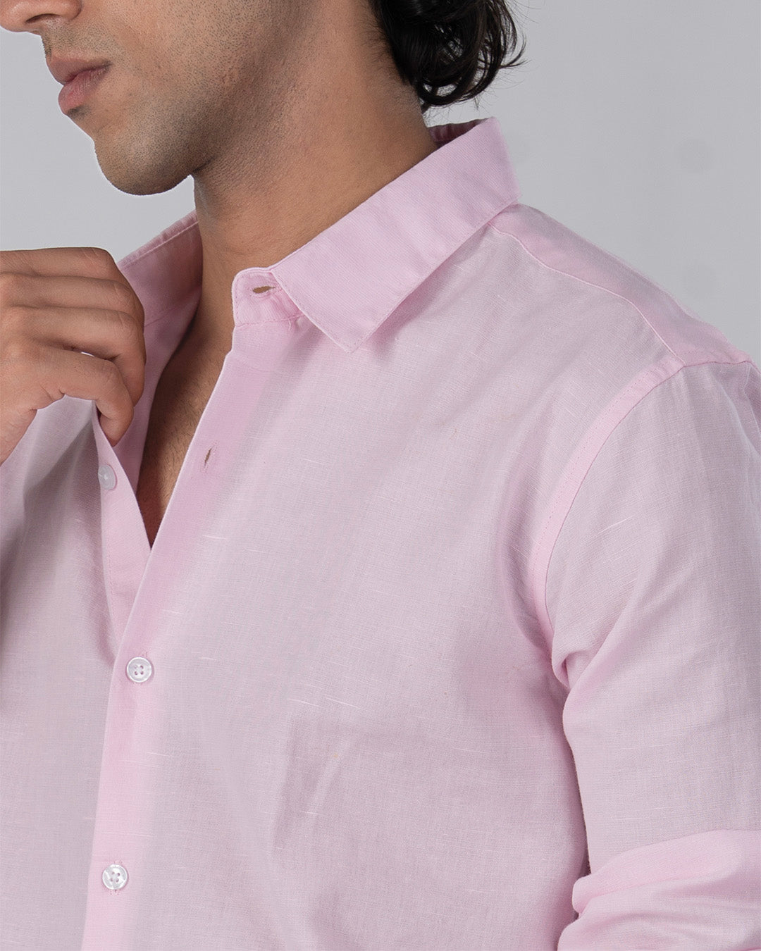Classic Fused Linen Shirt In Light Pink
