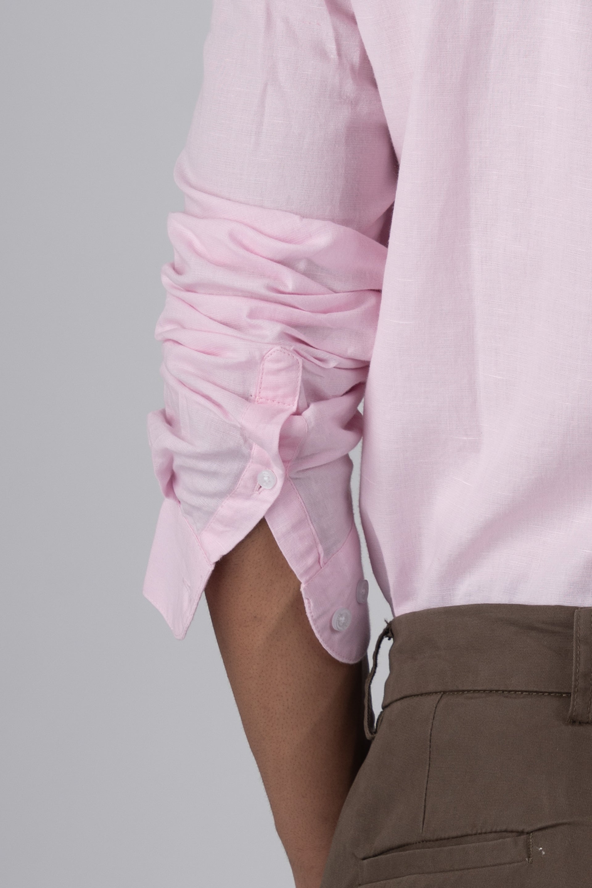 Classic Fused Linen Shirt In Light Pink