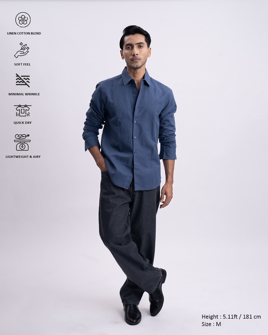Fused Linen Tailored Shirt In Ocean Blue