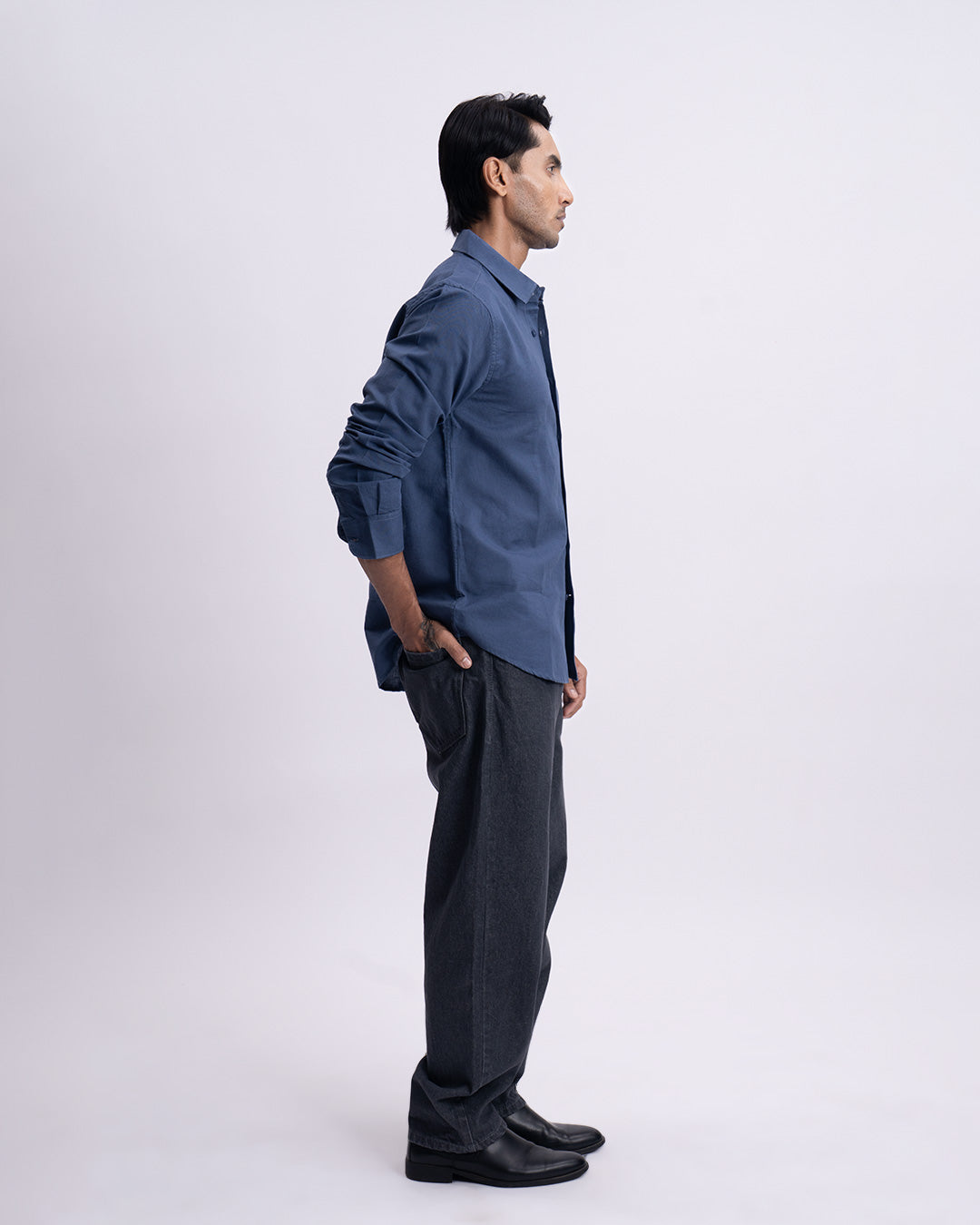 Fused Linen Tailored Shirt In Ocean Blue
