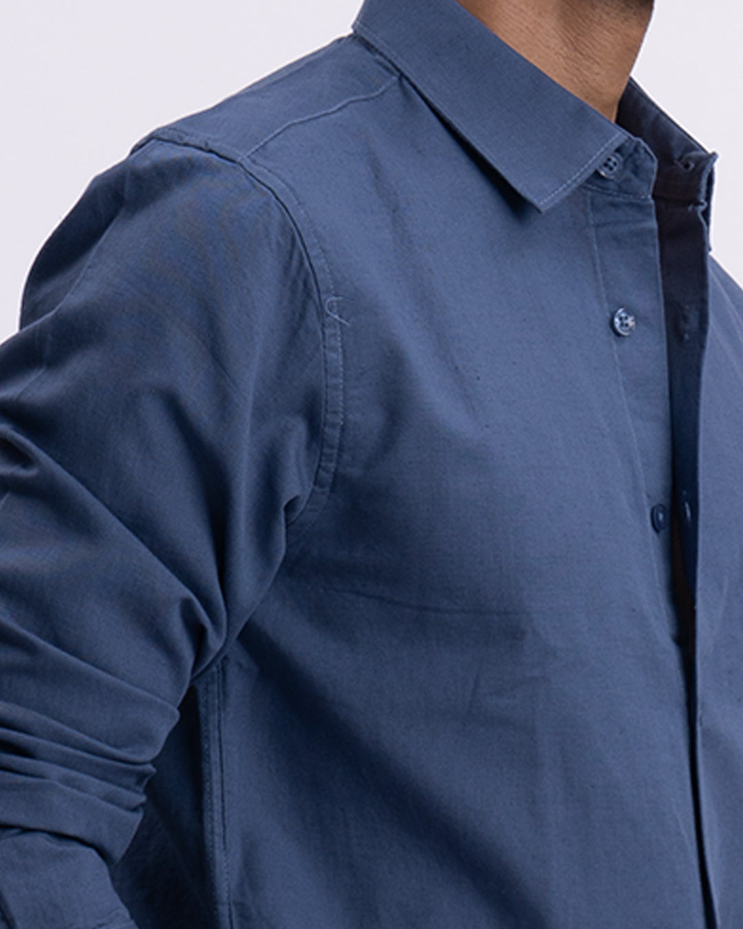 Fused Linen Tailored Shirt In Ocean Blue