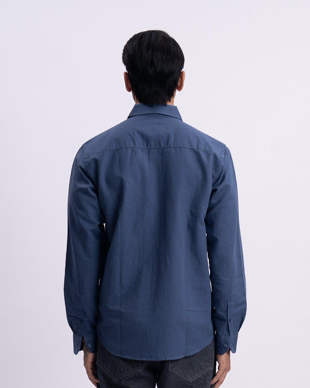 Fused Linen Tailored Shirt In Ocean Blue