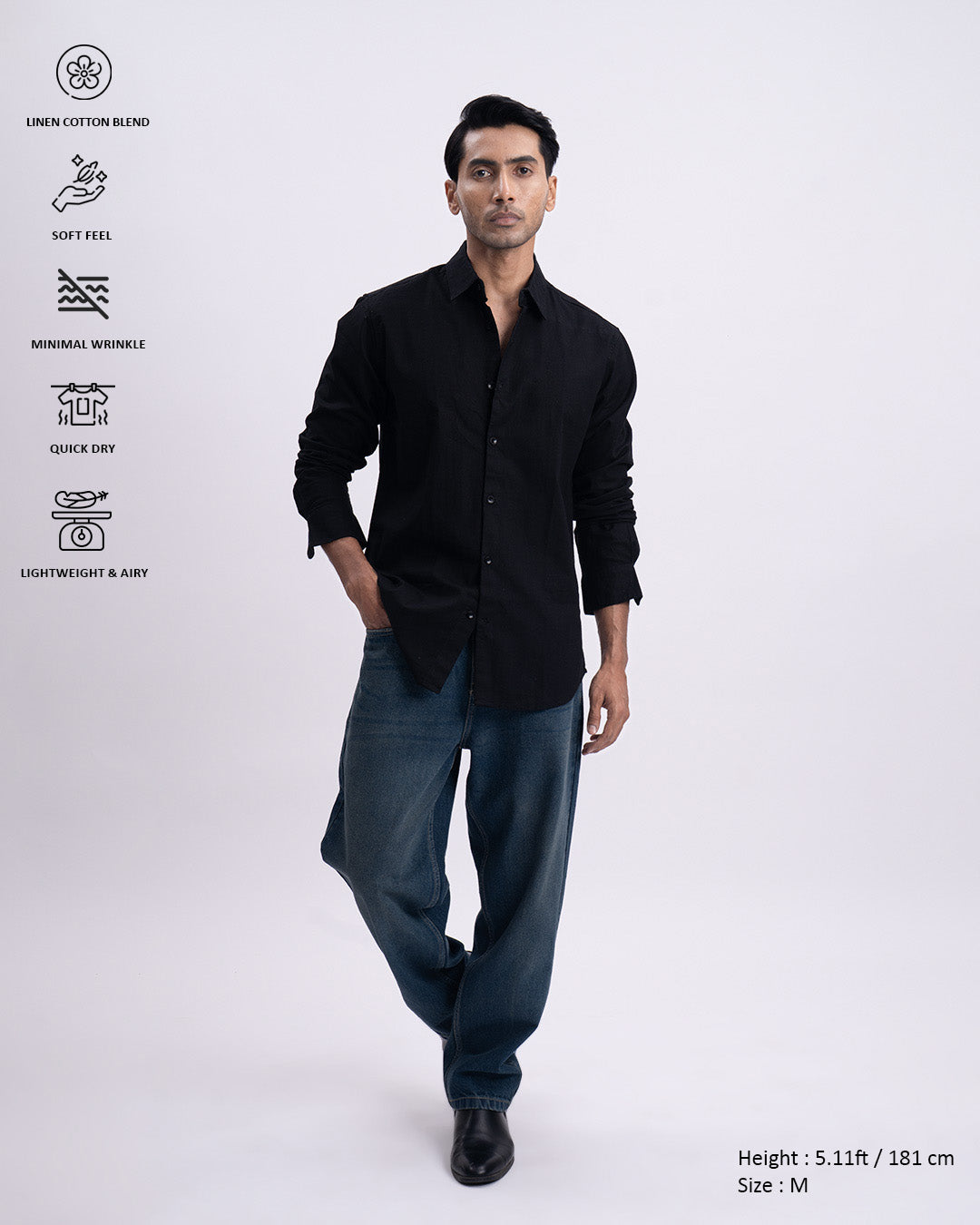 Fused Linen Tailored Shirt In Black