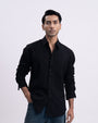 Fused Linen Tailored Shirt In Black