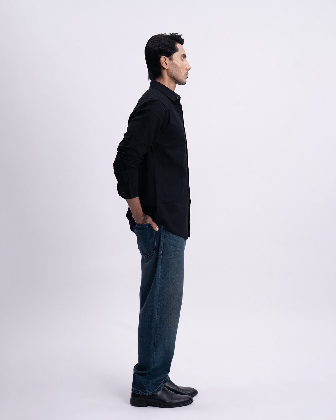 Fused Linen Tailored Shirt In Black
