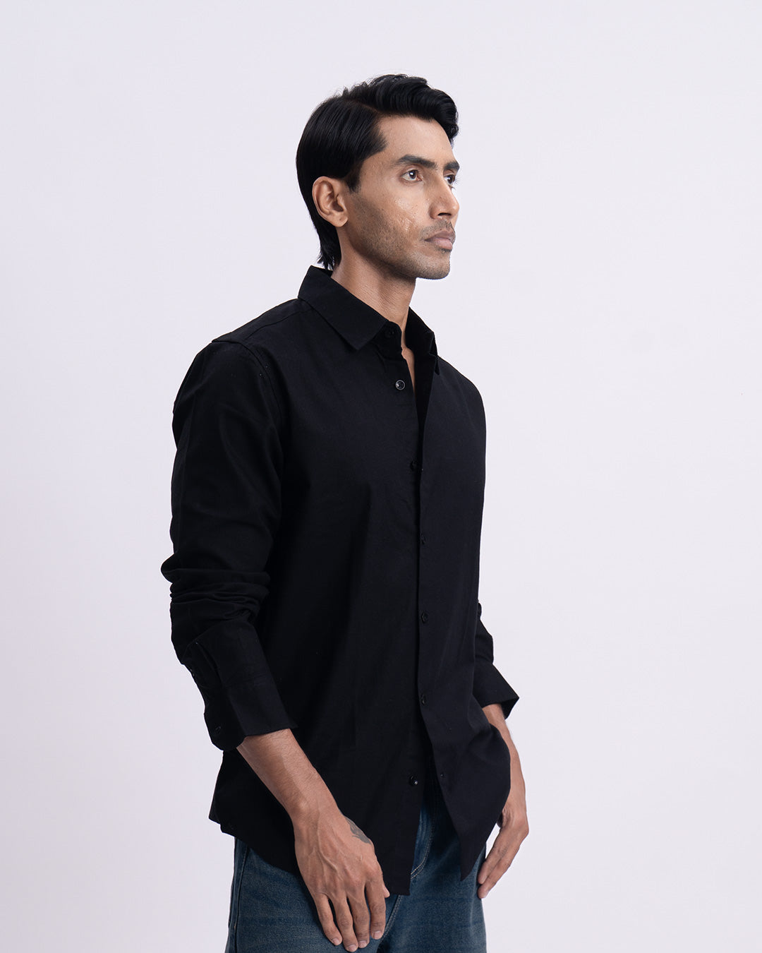 Fused Linen Tailored Shirt In Black