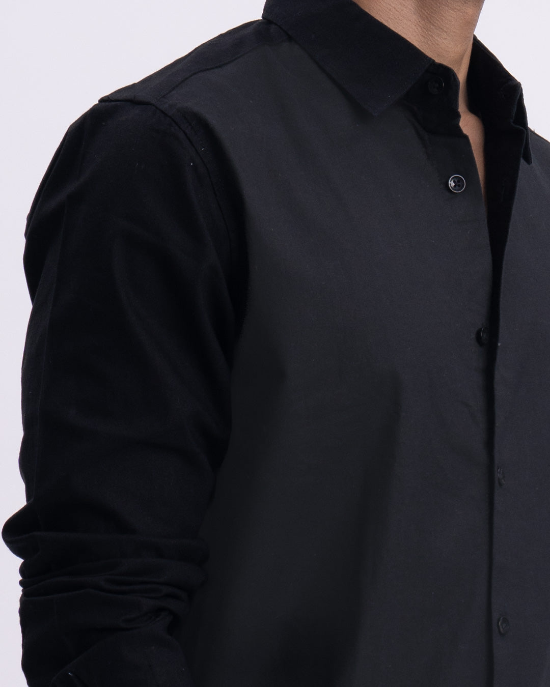 Fused Linen Tailored Shirt In Black