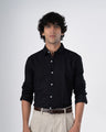 Classic Fused Linen Shirt In Black