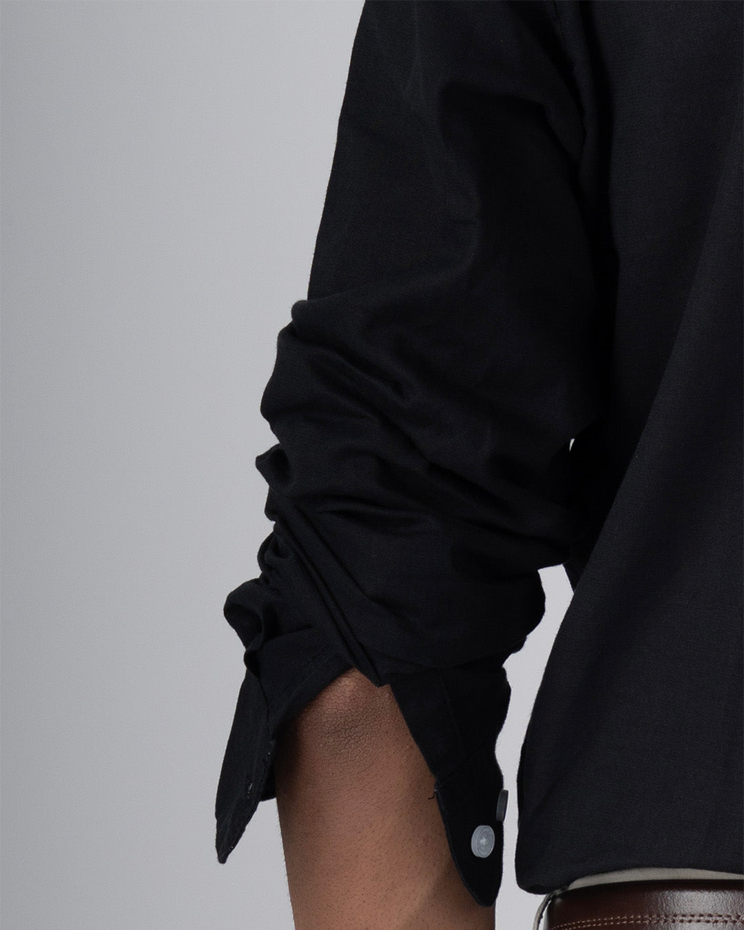 Classic Fused Linen Shirt In Black