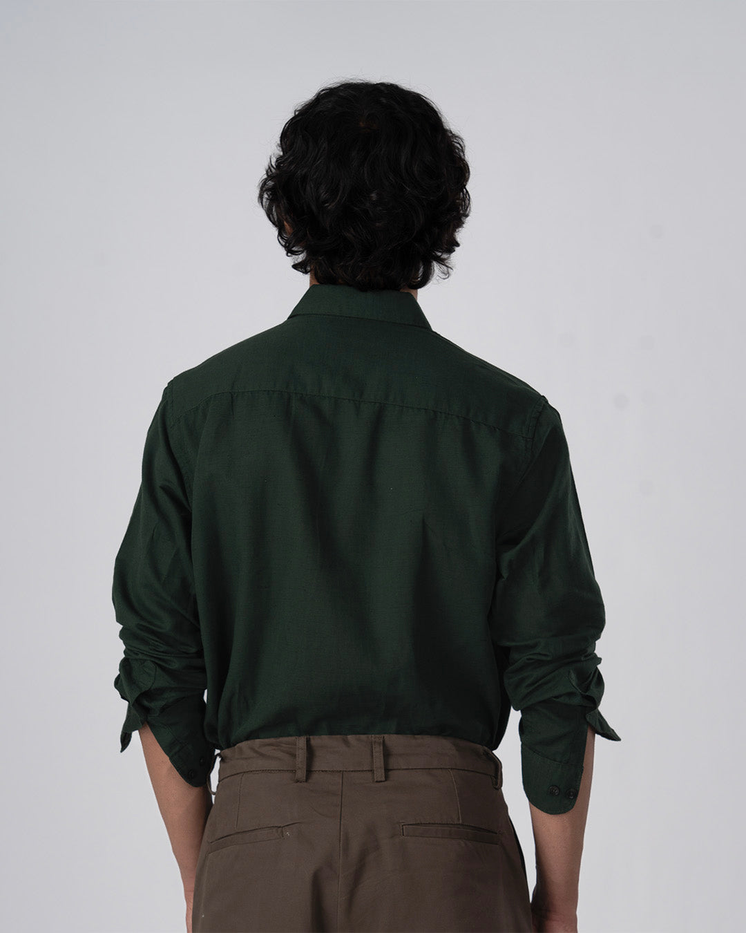 Classic Fused Linen Shirt In Olive