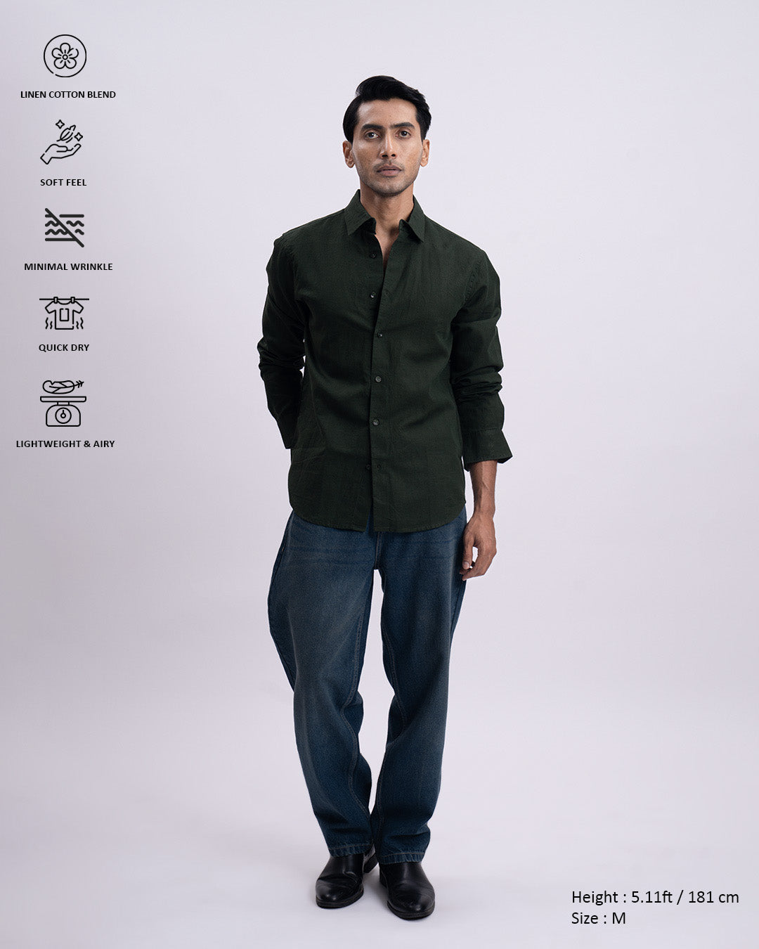 Fused Linen Tailored Shirt In Olive