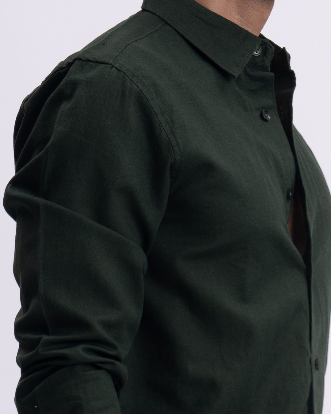Fused Linen Tailored Shirt In Olive