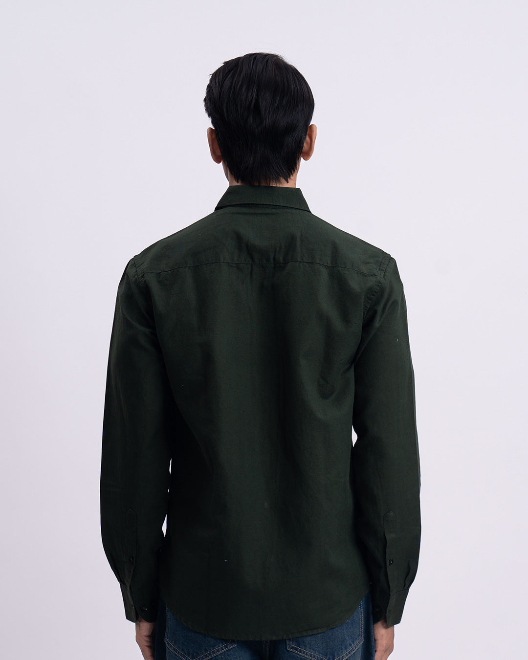 Fused Linen Tailored Shirt In Olive