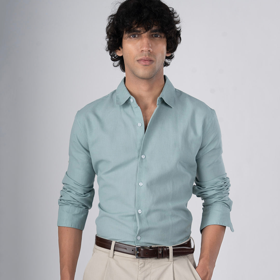 Classic Fused Linen Shirt In Green