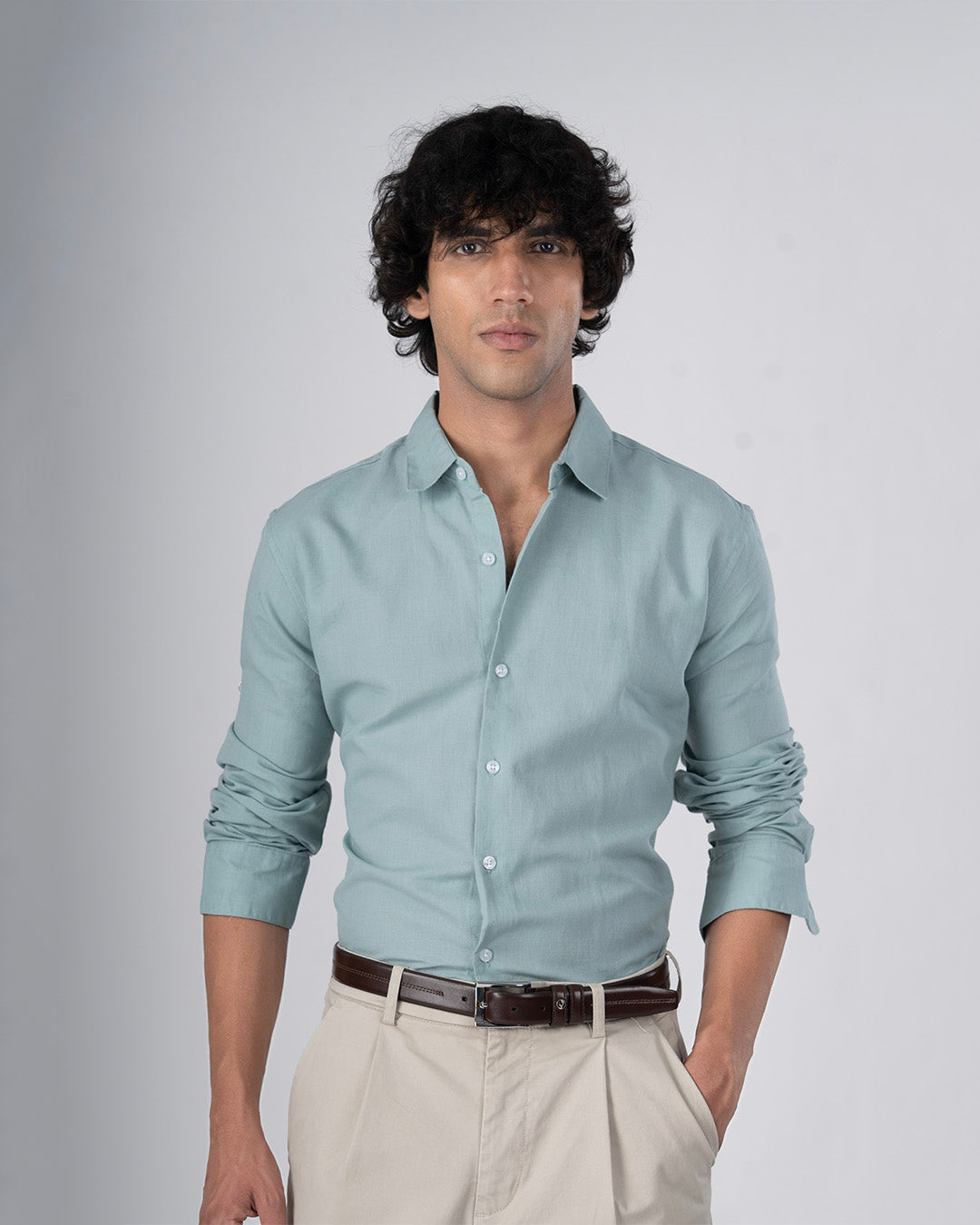 Classic Fused Linen Shirt In Green