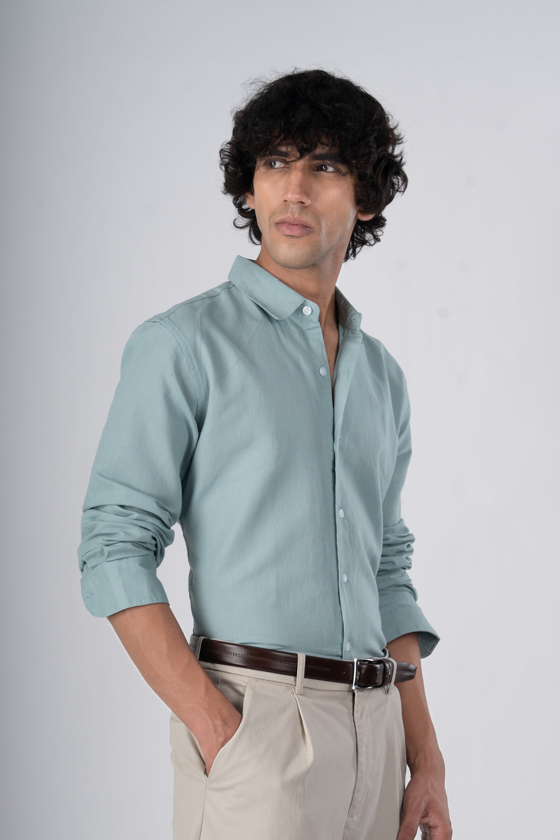 Classic Fused Linen Shirt In Green
