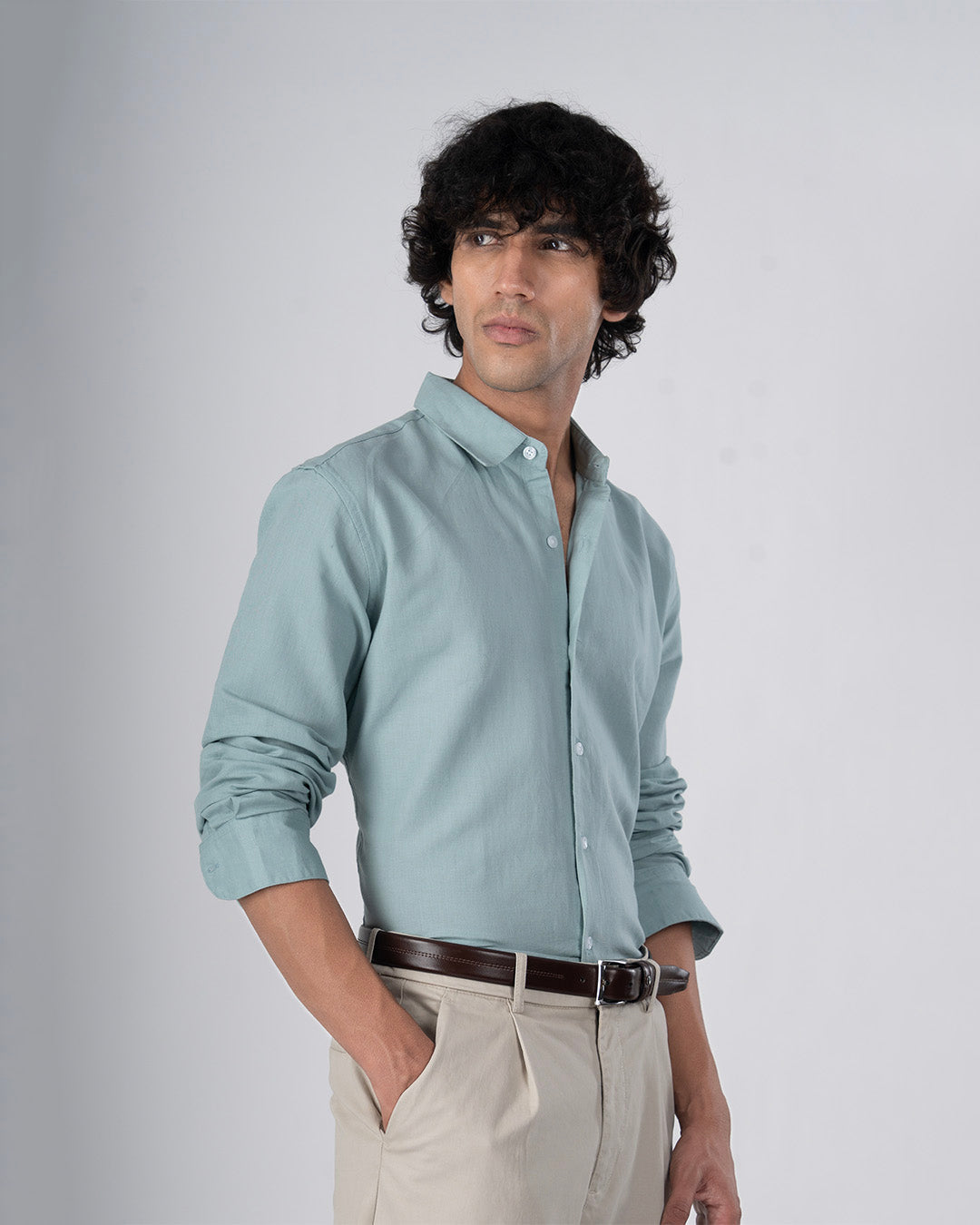 Classic Fused Linen Shirt In Green