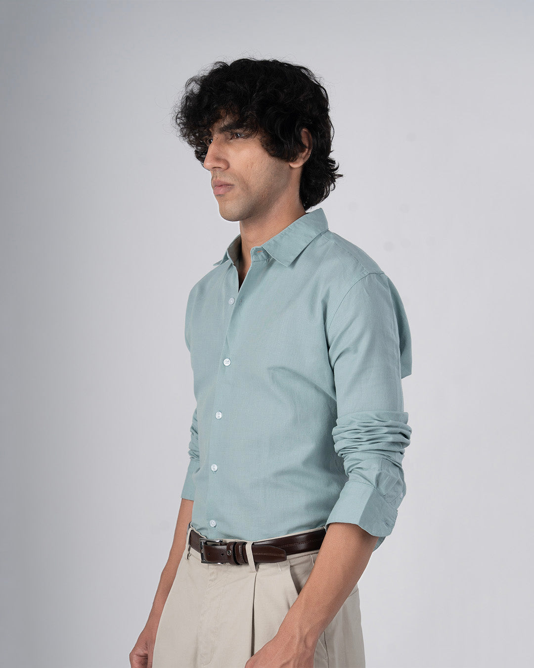 Classic Fused Linen Shirt In Green