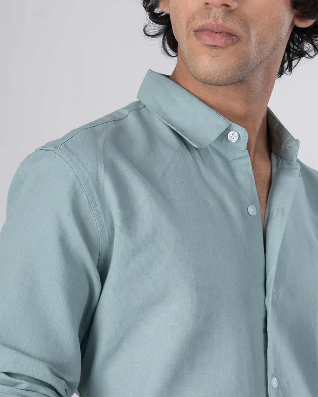Classic Fused Linen Shirt In Green
